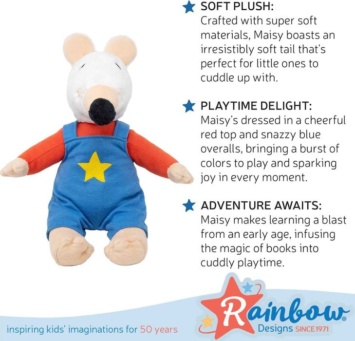 Rainbow Designs Мека плюшена играчка Maisy Mouse с кадифена опашка