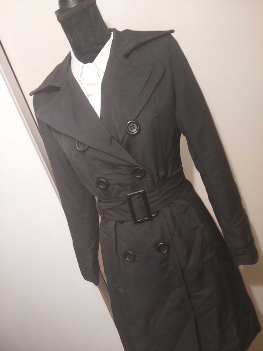 Trench negru lung cambrat, mărime S