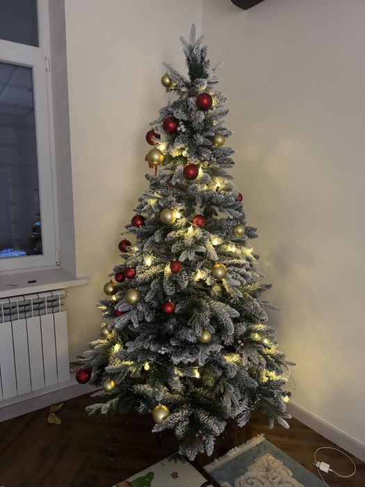 Жаңа жылдық шырша 2.10 см 60 оншық 20 бантик 1 герлянди су жаңа