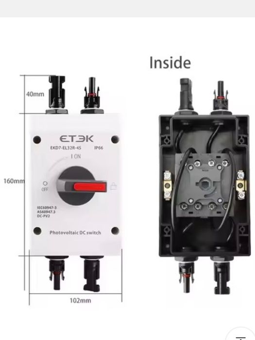 Întrerupător de izolare DC, 2 poli, 1000V,