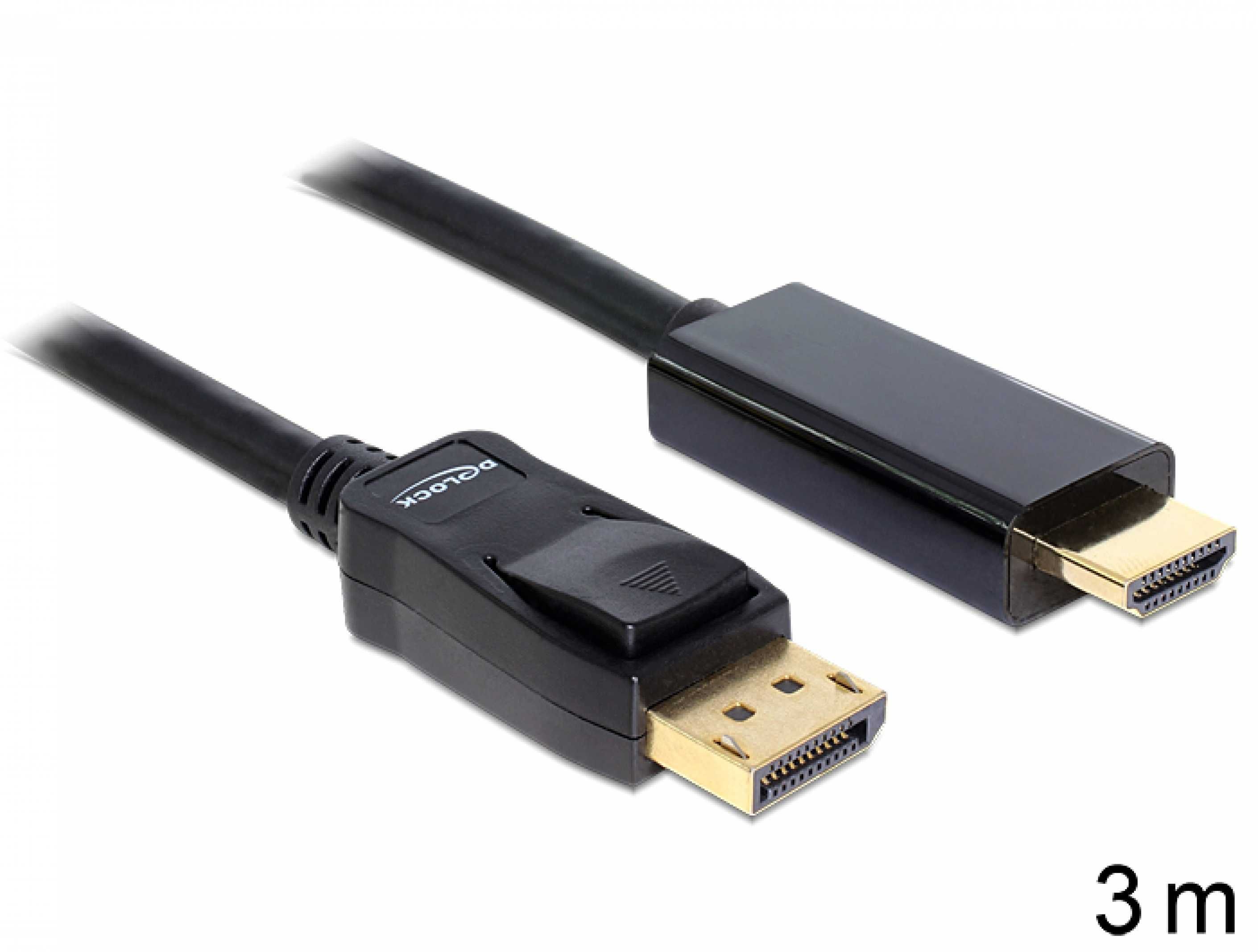 Cablu DISPLAYPORT la HDMI tata-tata, ecranat si aurit 3m, DELOCK 82435