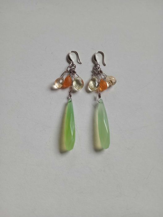 cercei argint si pietre semipretioase,calcedonii,citrin,carneol,quartz