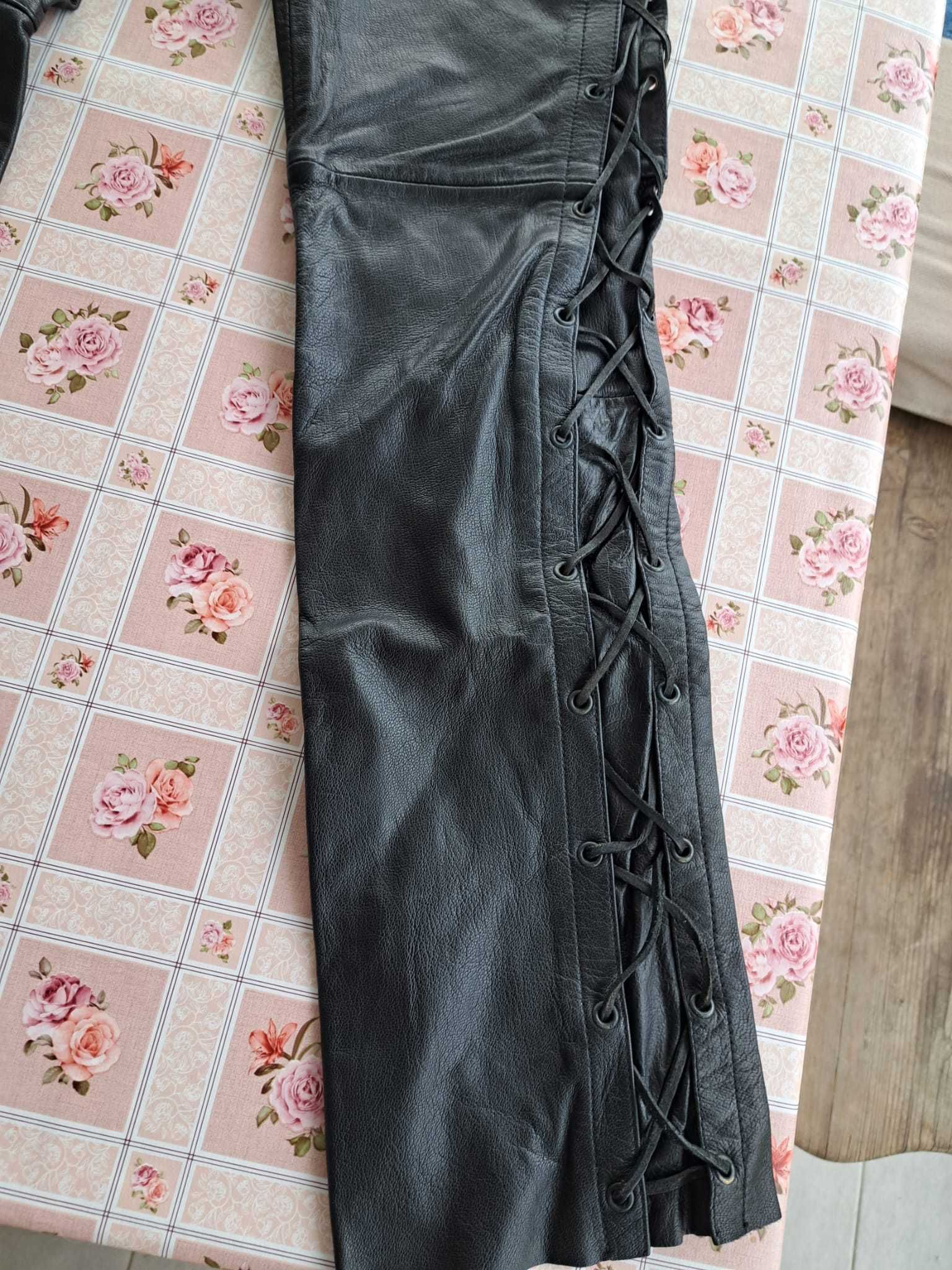 Pantaloni piele cu snur din piele, gen choper, stare perfecta,