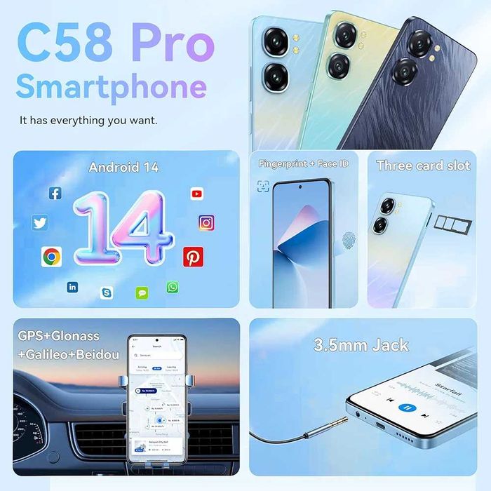 Smartphone OUKITEL C58 Pro, 24GB RAM+256GB, 6,7", 50MP, 5150mAh, 4G