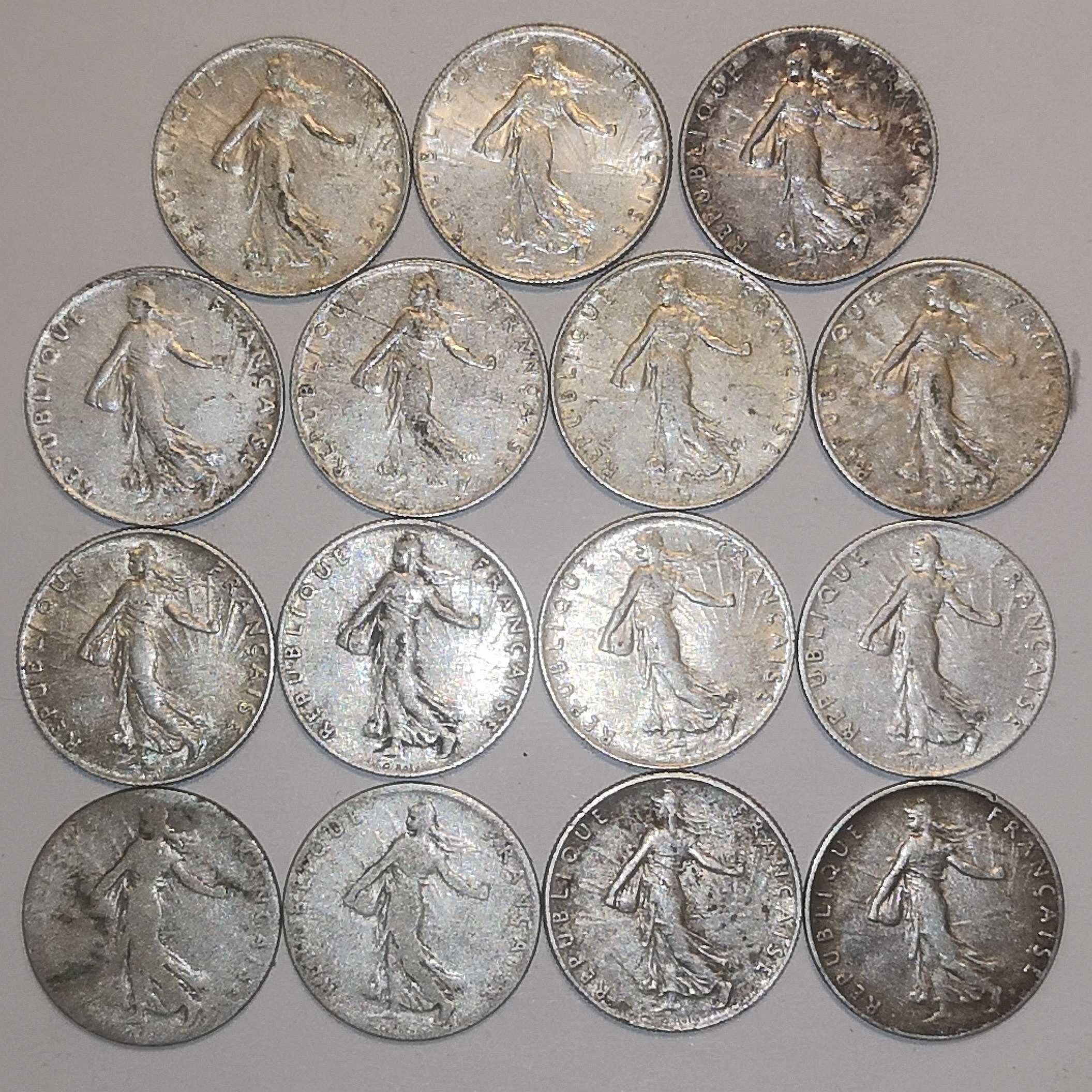 Lot de 15 monede din argint Franța 50 centimes 1/2 franc 1899-1918