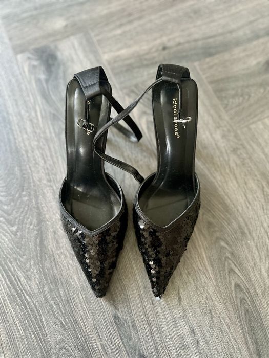 Pantofi cu toc, negri, cu paiete 38