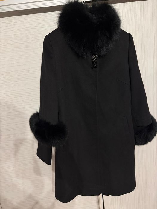 Palton cu blana naturala si cashmere