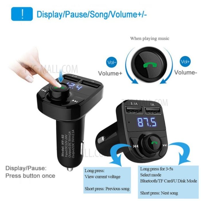 Блутут Трансмитер за кола Bluetooth FM Transmitter