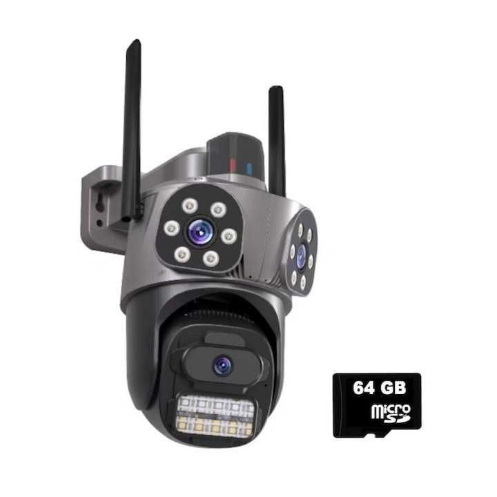 Тройна външна WiFi камера 9MP с аларма+24 LED диода  iCSee