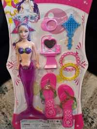 Papusa Barbie sirena mov cu accesorii si saboti fetite
