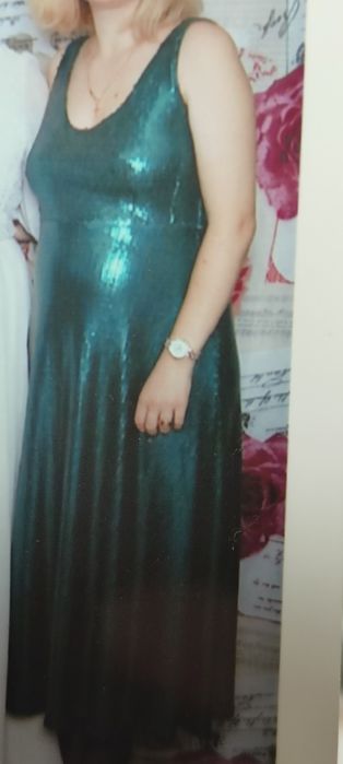 Rochie de ocazie verde smarald cu paiete 38