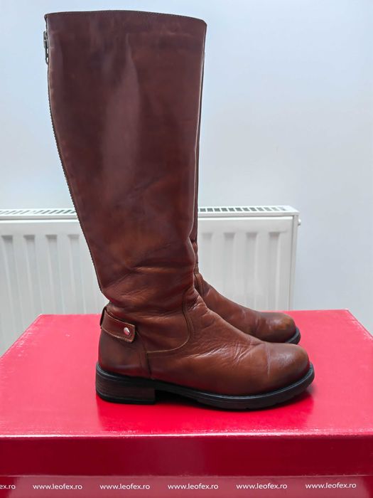 Cizme piele damă maro lungi