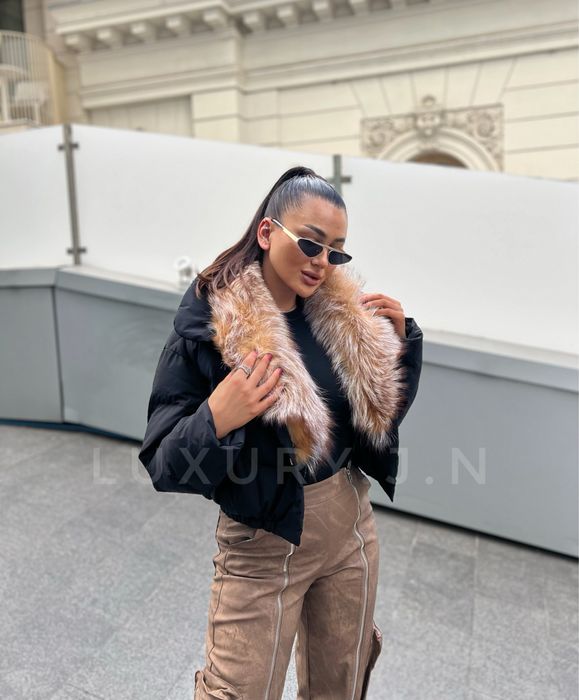 Geaca scurta blana naturala, umplutura puf