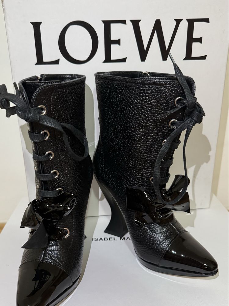 Loewe Ankle Lace-Up Boots in Black Leather