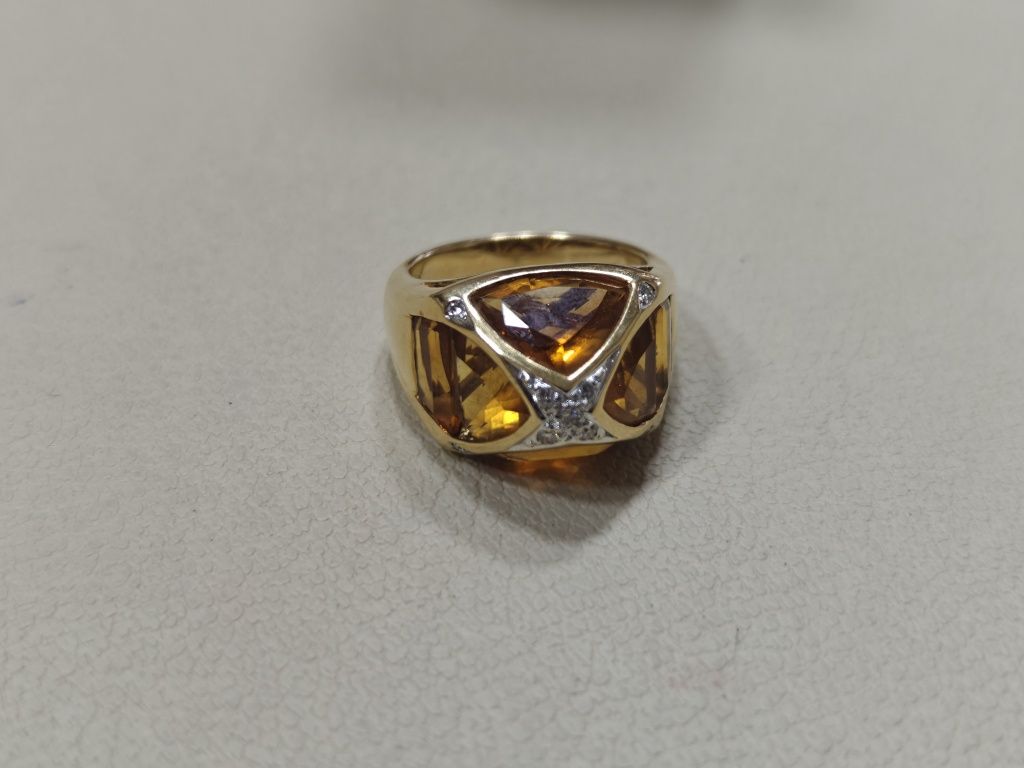 Inel aur 18k 8.78gr cu citrin și diamante (r)