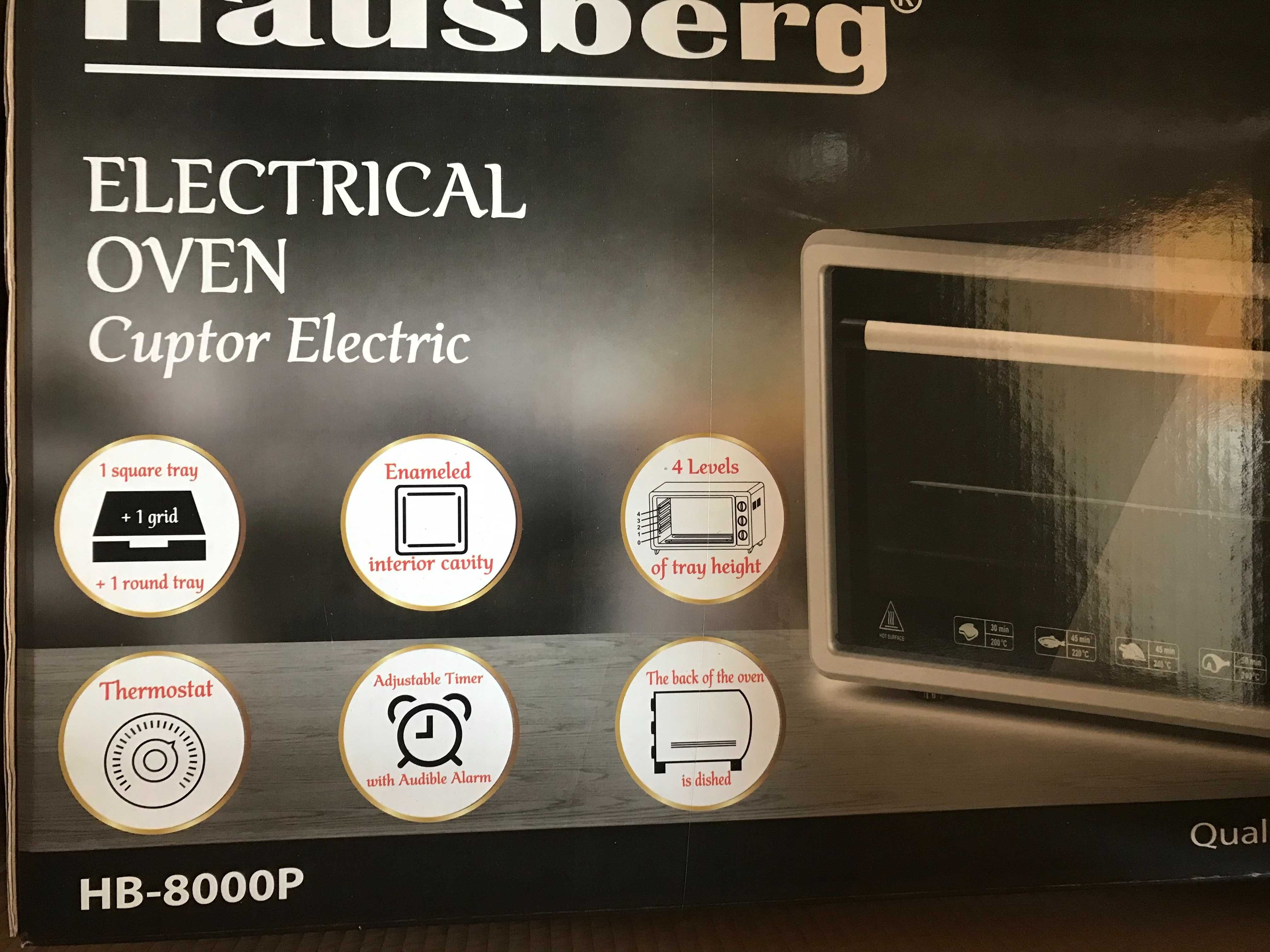CUPTOR ELECTRIC Hausberg 48L Tava inclusa NOU in cutie NEGRU INOX 230C