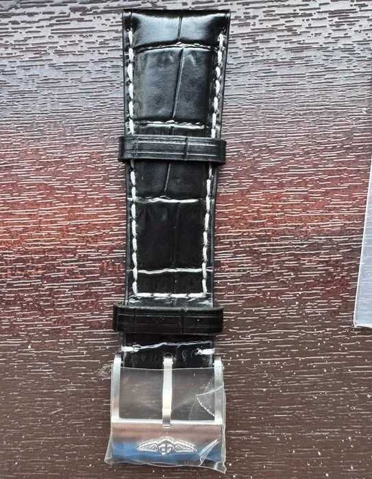 Curea din piele pentru ceas Breitling latime 22 mm neagra