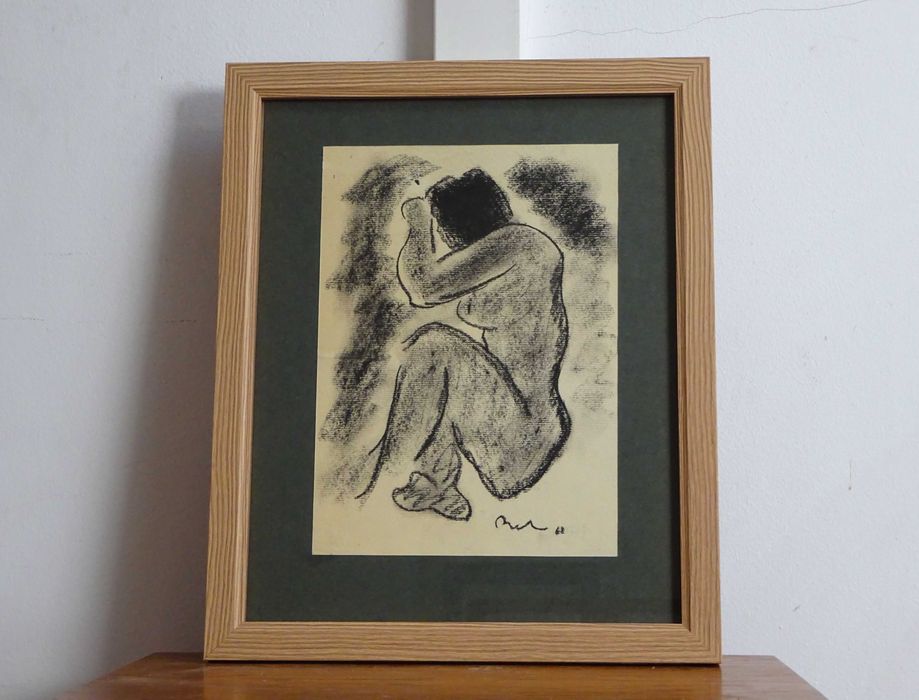 Corneliu Baba, ’Nud sezand’ | Tablou vechi, carbune pe hartie