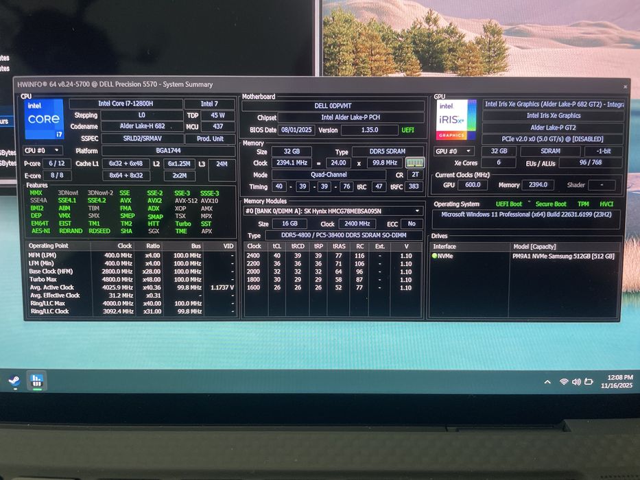 Dell Precision 5570 15,6 4K i7-12800 RTX A1000