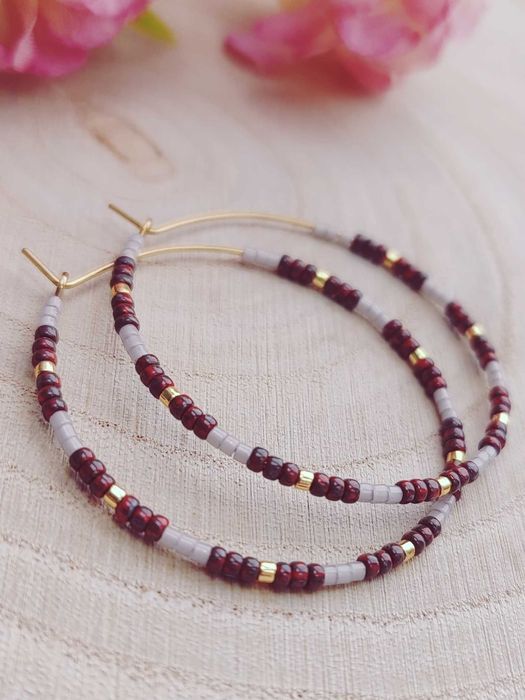 Ръчно изработени обеци халки - Неръждаема стомана и Японски мъниста