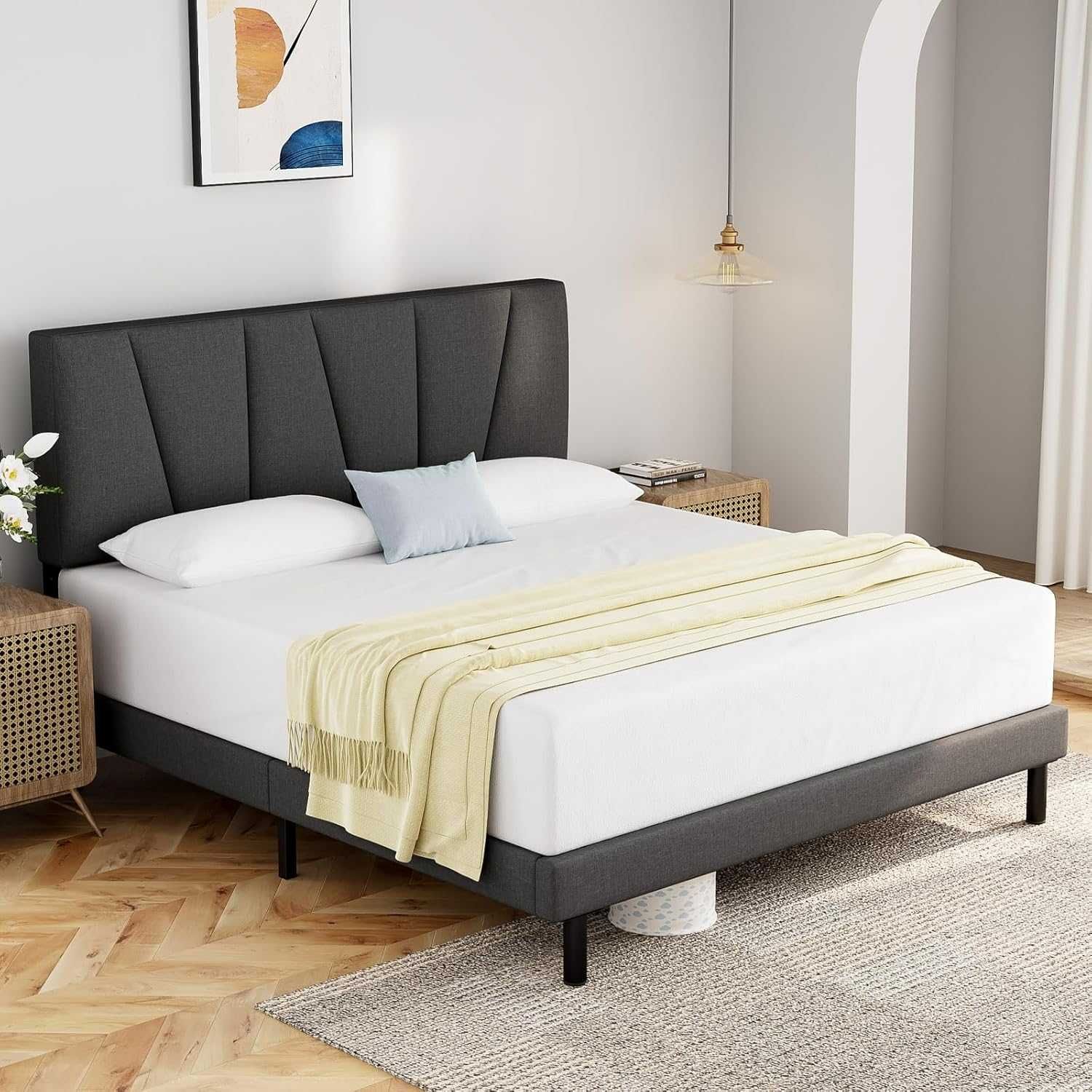Molblly тапицирано легло 140x200 см с ламелна рамка и табла – сив