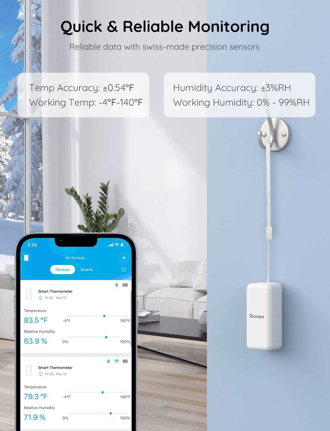 Govee комплект от 3 броя Bluetooth сензори за температура и влажност