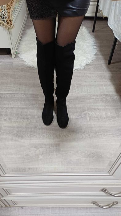 Ботфорты Stradivarius 38р замша + атлас