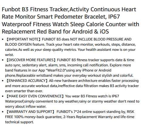 Smartwatch Funbot fitness tracker B3