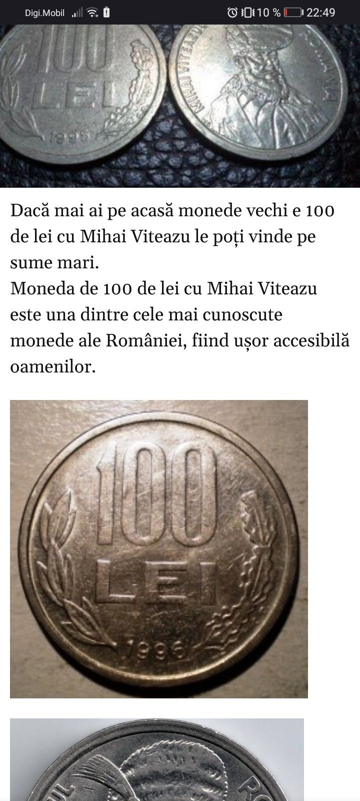 Moneda 100 lei foarte rara cu Mihai Viteazu