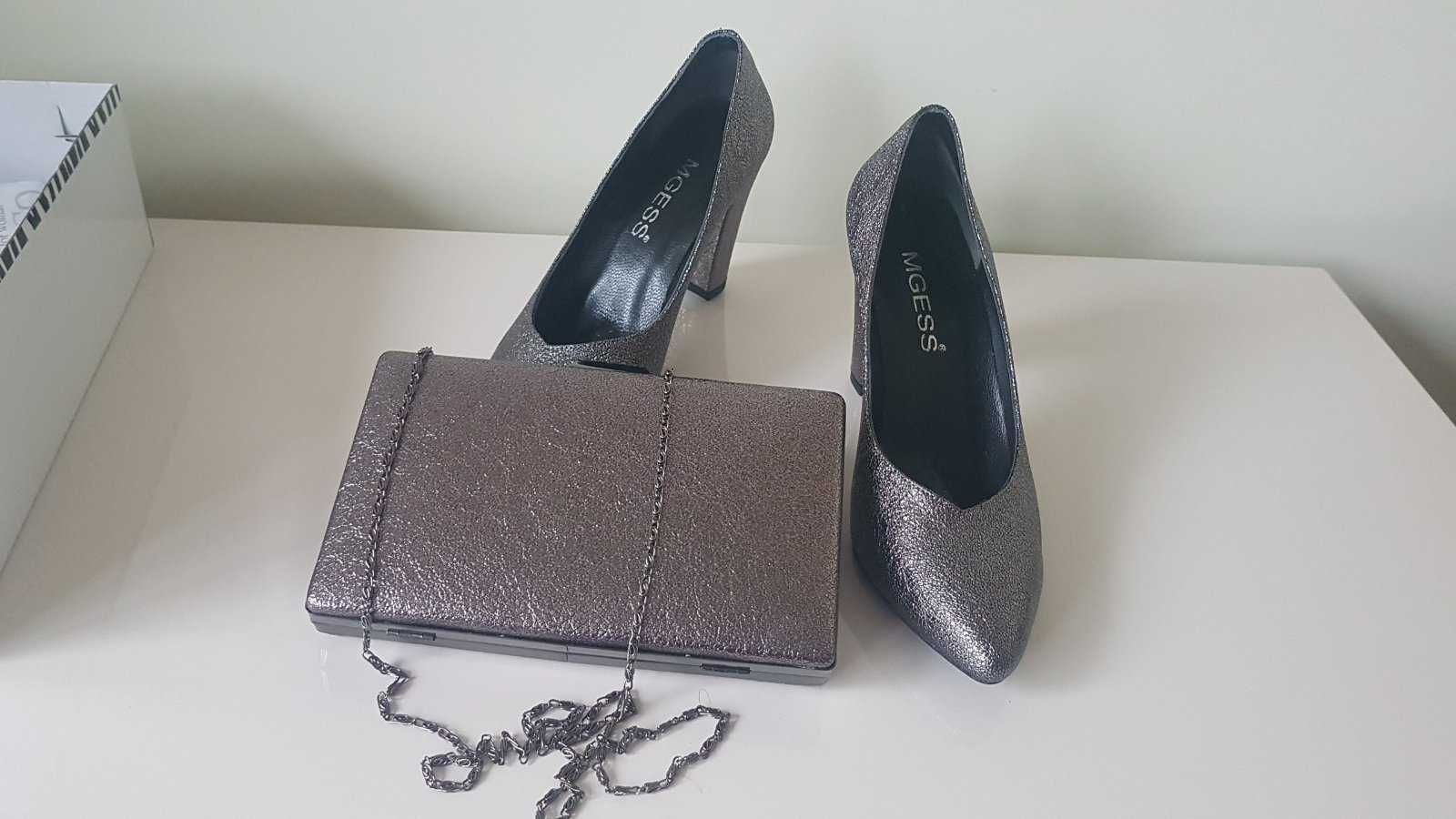 Чисто нови луксозни дамски обувки с чантичка от естествена кожа GESS