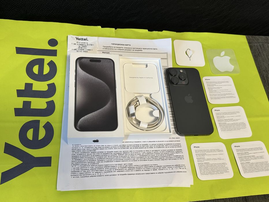 КАТО НОВ 128GB iPhone 15 Pro Yettel Гаранция 2027 Black Черен
