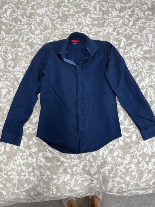 Camasa Zara Men, albastru inchis, marime S, slim fit, material gros,