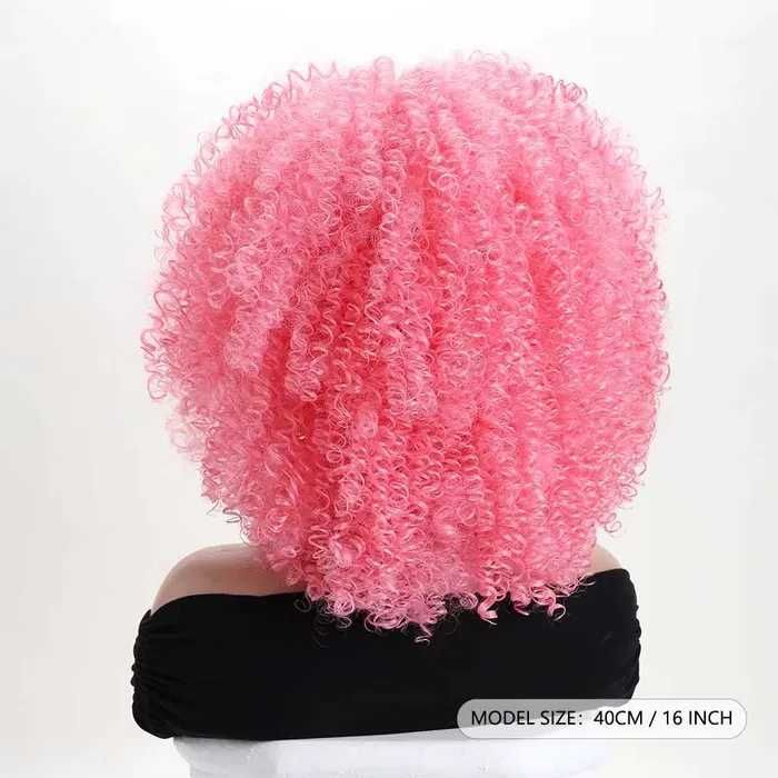 Розова къса афро къдрава перука