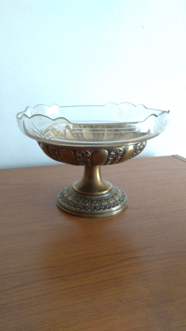 Fructiera / vaza din bronz si cristal foarte veche - antichitate