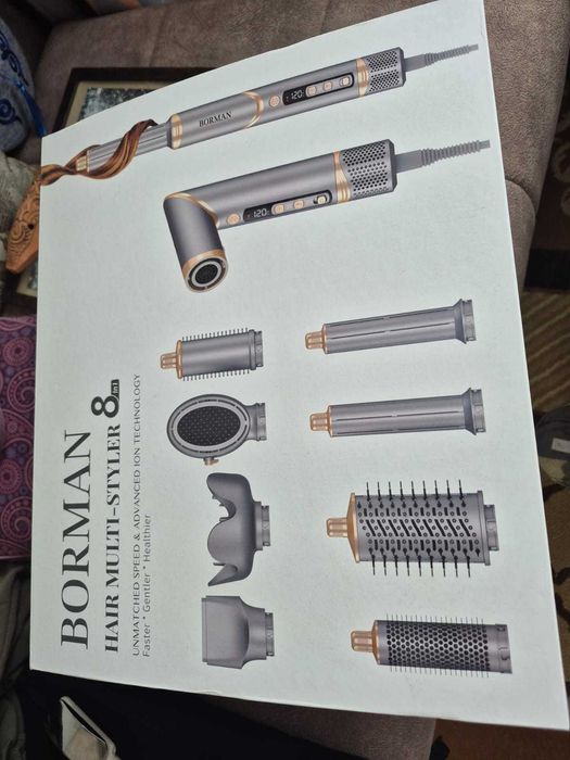 Стайлер для волос Borman BM831 8в1 с насадками премиум 1400 Вт серый