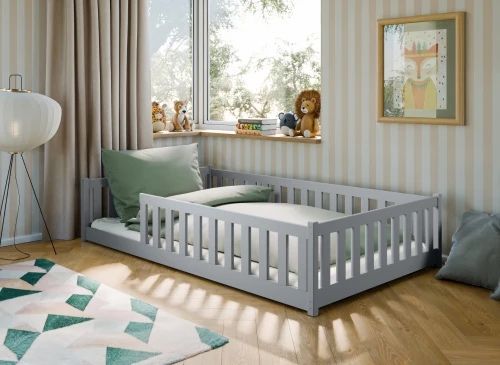 Pat Montessori 140x200 gri cu saltea