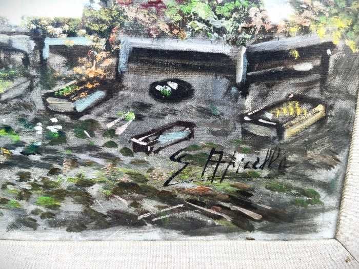 Spectaculoasa pictura in ulei pe panza-Peisaj citadin-semnat-Italia