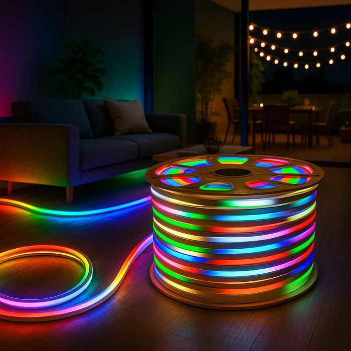 Furtun 100m Banda LED Neon tip Rola, Flexibil, Alb rece/Alb cald