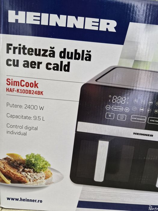Friteuza dubla cu aer cald Heinner SimCook HAF-K10DB24BK, 2400W