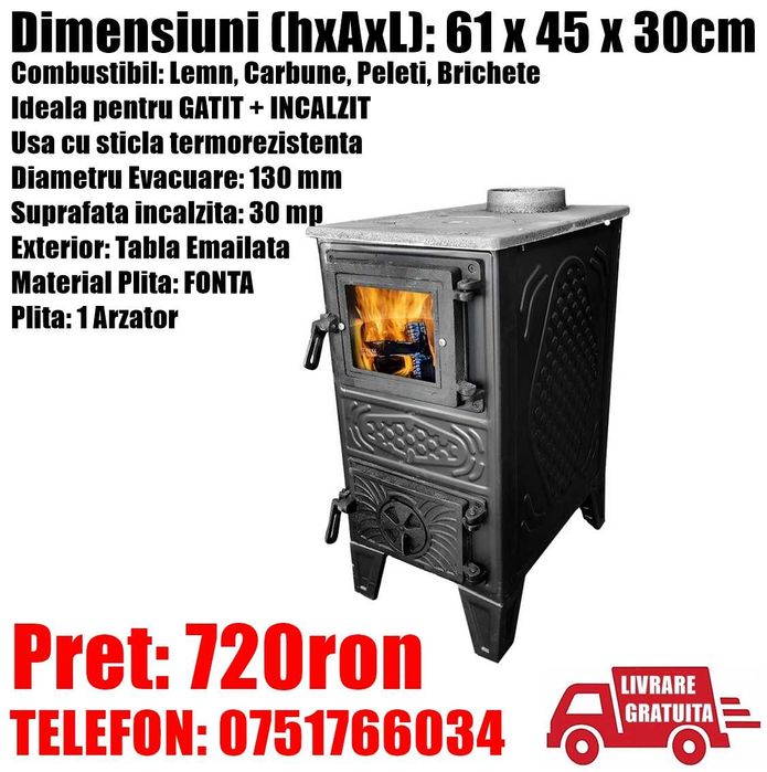 Soba Mini Semineu Godin Tabla Samotat Lemne Plta Gatit LIVRATGRATUIT