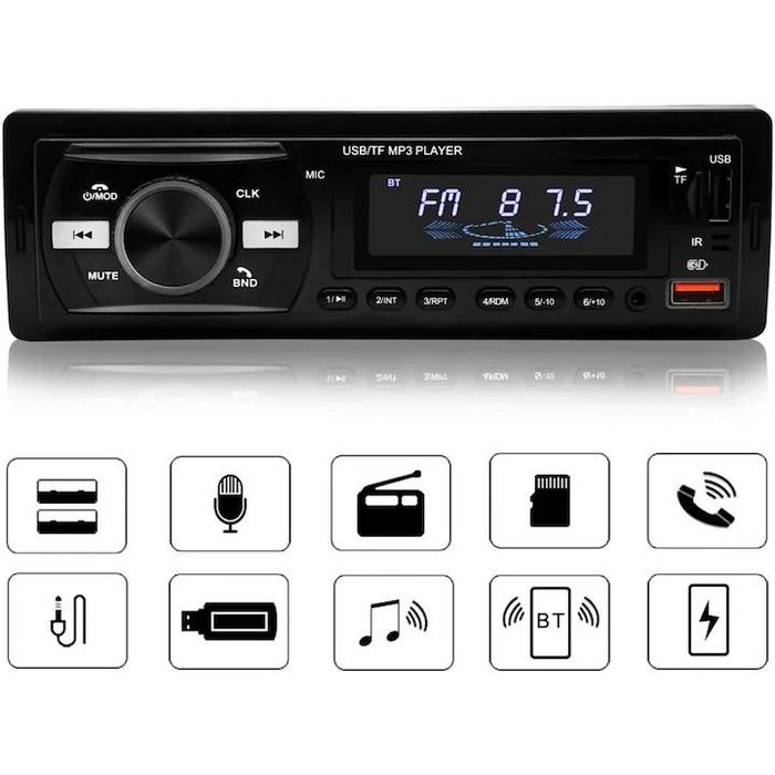 Авто радио MP3 плейър, 1DIN, 2 x USB, Bluetooth 5.0, SD, ...