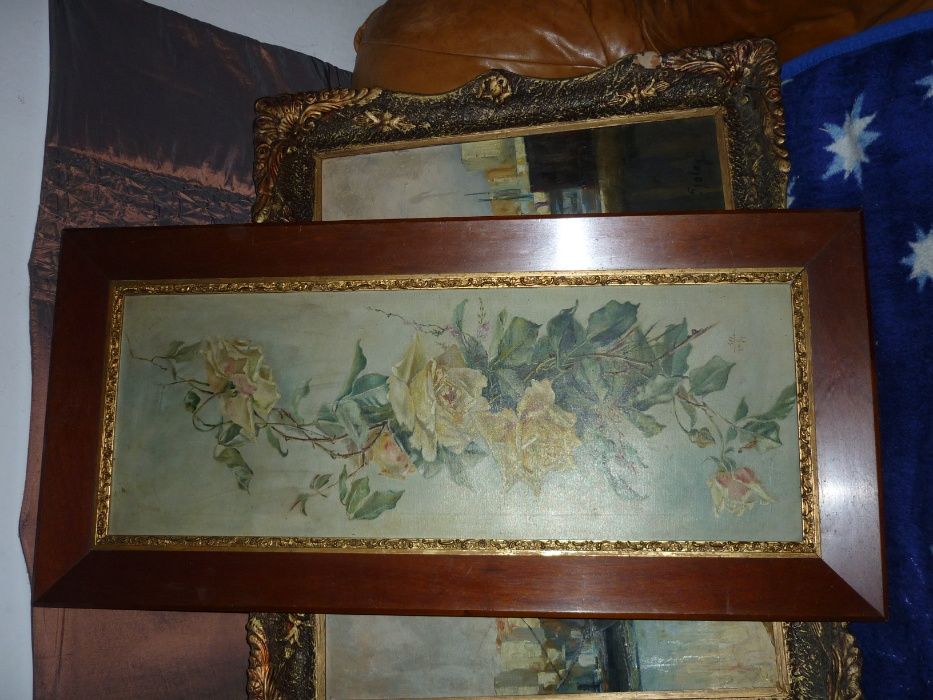 Tablou pictura veche din 1910 Trandafirul