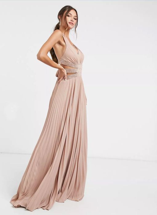 ASOS Forever Unique lace up back maxi dress in pink,NOUĂ CU ETICHETĂ,M