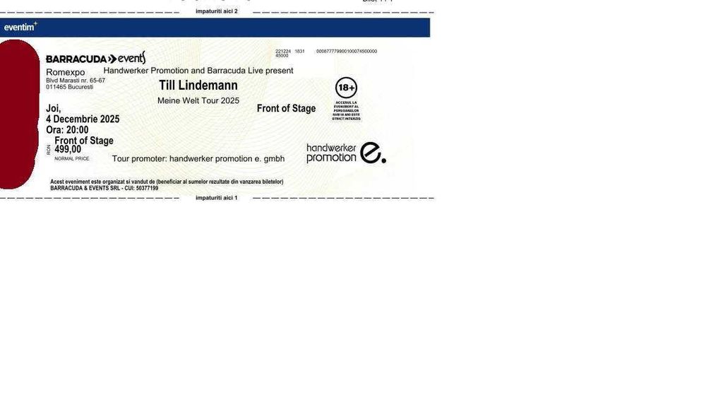 Vand 4 bilete Till Lindemann - Rammstein - Meine Welt Tour