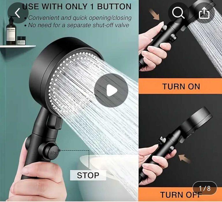 5-Режимная ручная душевая лейка с 3-я дополнительными фильтрами.