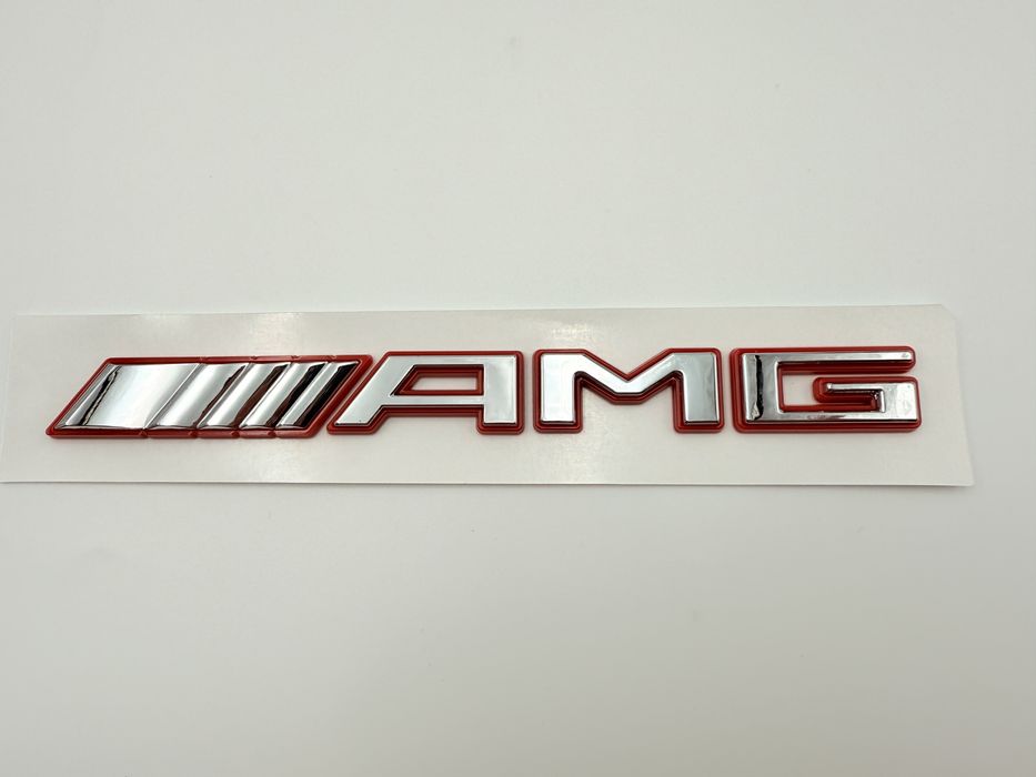 Emblema Mercedes AMG Bicolor spate crom/rosu