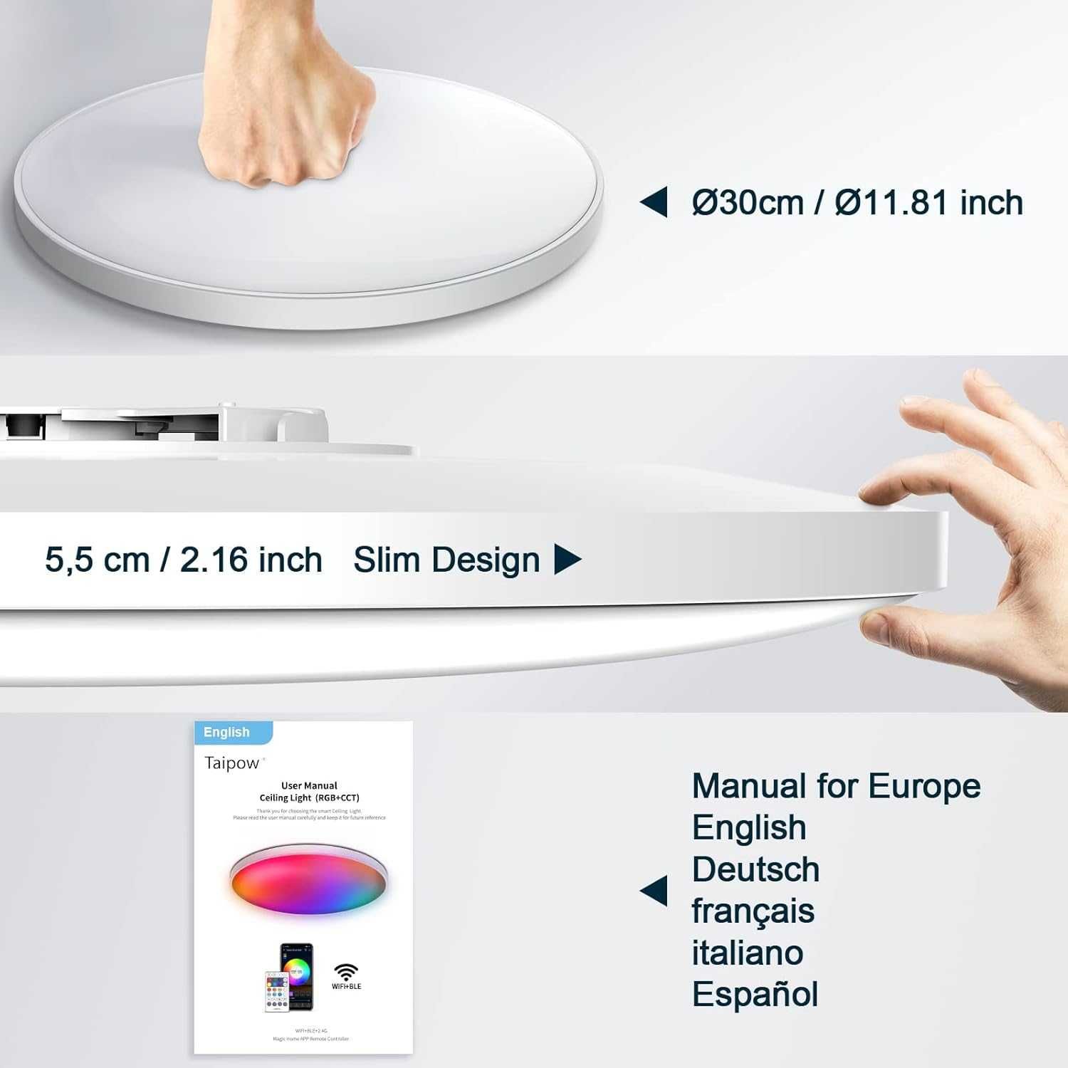 НОВА! Смарт LED таванна лампа 30W с дистанционно, RGB