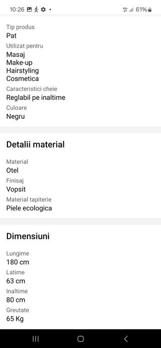 Pat hidraulic pedichiura/cosmetica/masaj/tatuaj
