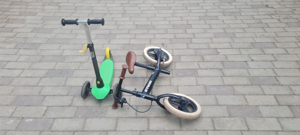 Bicicleta fără pedale Oxelo și trotineta cu 3 roti Dechatlon