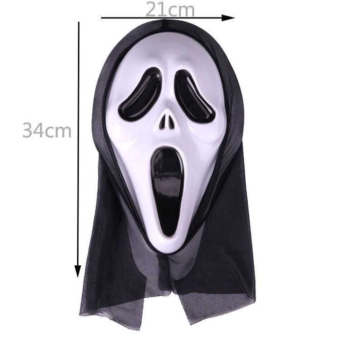 Masca Halloween Scream, cu glugă neagră, plastic rezistent, FABRILUX®